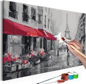 Doe-het-zelf op canvas schilderen - Regen in Parijs 60x40 ,  Europese kwaliteit, cadeau idee