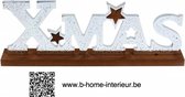 Belettering XMAS zilver op houten plaat - tekst xmas - hoogte 11,5 cm, breedte 31,5 cm