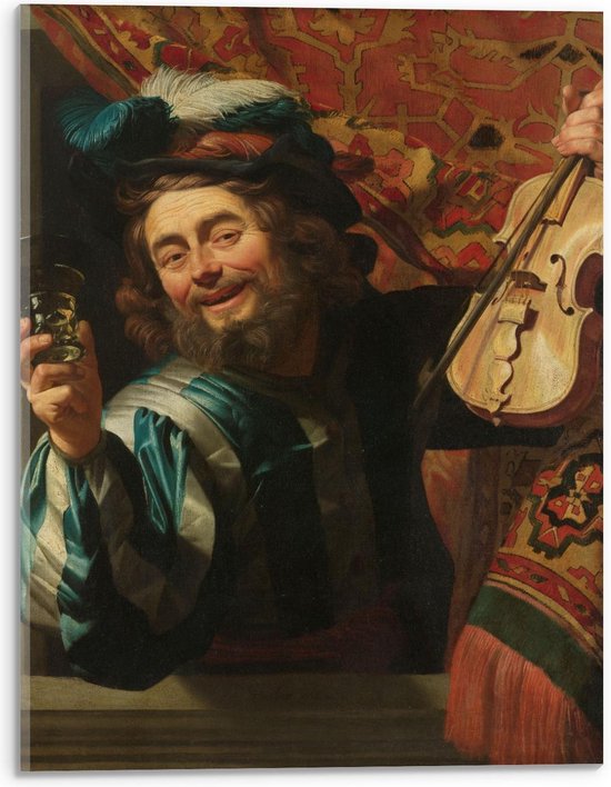 Acrylglas - Oude meesters - Een vrolijke vioolspeler, Gerard van Honthorst, 1623 - 30x40cm Foto op Acrylglas (Met Ophangsysteem)