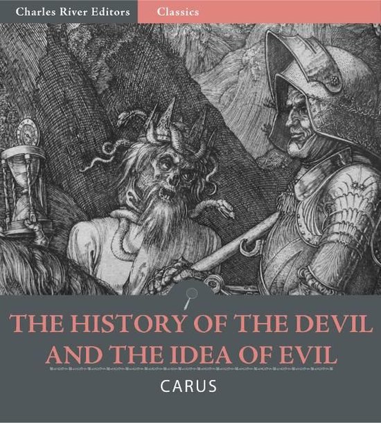 De kaft van 'The History of the Devil and the Idea of Evil'. Een duivel met horens en een man in harnas kijken elkaar aan.