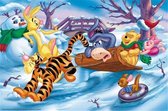 Winnie de Pooh en vriendjes door de Sneeuw | Full Diamond Painting 45x35cm rond.