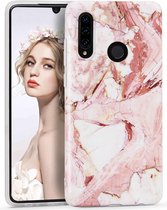 Huawei P20 Lite (2018) - Roze / Wit - Marmer - Soft TPU Hoesje