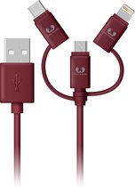 Fresh 'n Rebel - 3-1 Cable - USB to USB C + Lightning + MicroUSB - 0.2m - Ruby Red