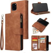 Luxe Telefoonhoesje voor Apple iPhone 11 Pro Max | Hoogwaardig Leren Bookcase | Lederen Wallet Case | Luxe Uitstraling | Pasjeshouder 6 stuks | Portemonnee | Rits | Cognac Bruin