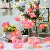 Led lampjes slinger - Bloemen - 3 meter - 20 lichtjes - Roze rozen - Warm licht - Bruiloft - Batterij