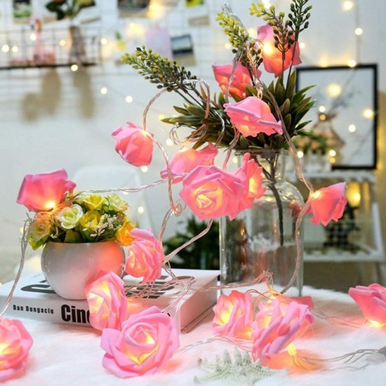 Guirlande Lumineuse de Fleurs de Rose à LED, 20 Guirlandes de Fleurs  Blanches d'Intérieur Guirlandes Romantiques à Piles pour les Décorations de