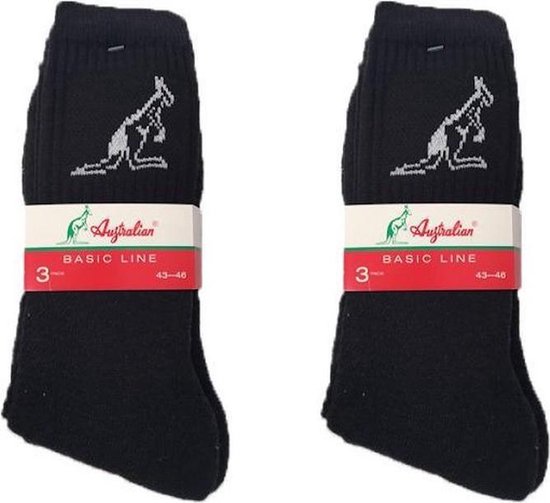 6 paar sportsokken sport socks Australian zwart Maat 43-46 | bol.com