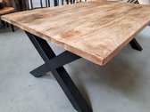 Mangohout| Eetkamertafel | Rechthoek | Mango hout | Zwarte X Poot 160 cm