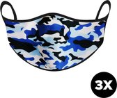 Mondkapje print - Mondkapje wasbaar - Mondkapje katoen - Mondkapje camouflage - Blauw - 3 stuks