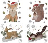 Set van 4 raamstickers kerstmis dieren - Kerst - Raamdecoratie - Feestdecoratie - 28 x 34 cm