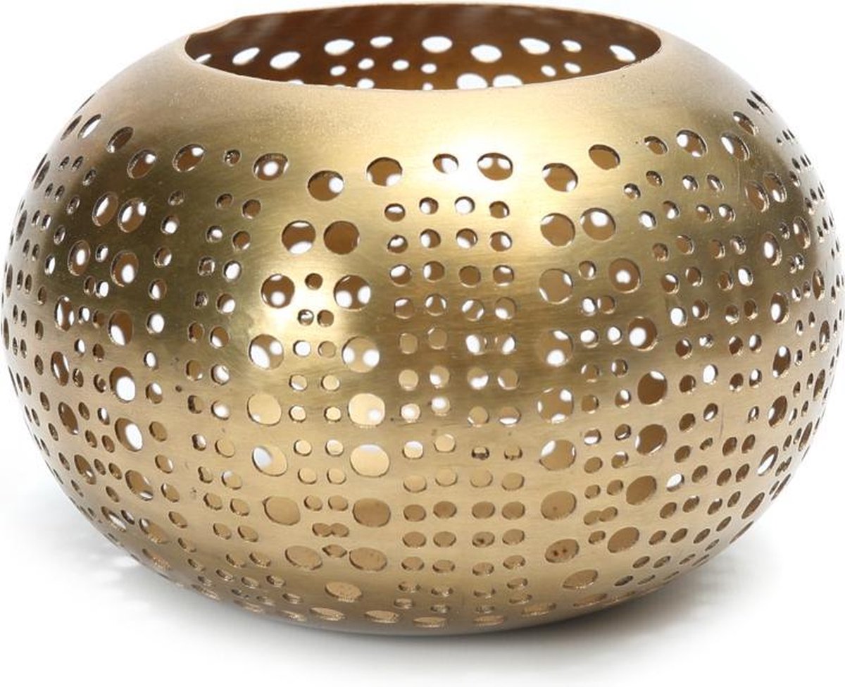 De Polka Stippen Kaarshouder - Goud - M