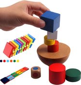 Balanceer Puzzel met Dobbelsteen Kleuter Educatief Speelgoed 4 jaar Houten Blokkesn Peuter Speelgoed Blokken - WoodyDoody