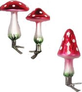 Kerstboom decoratie Rood met Witte Paddenstoelen - doosje van 6 stuks