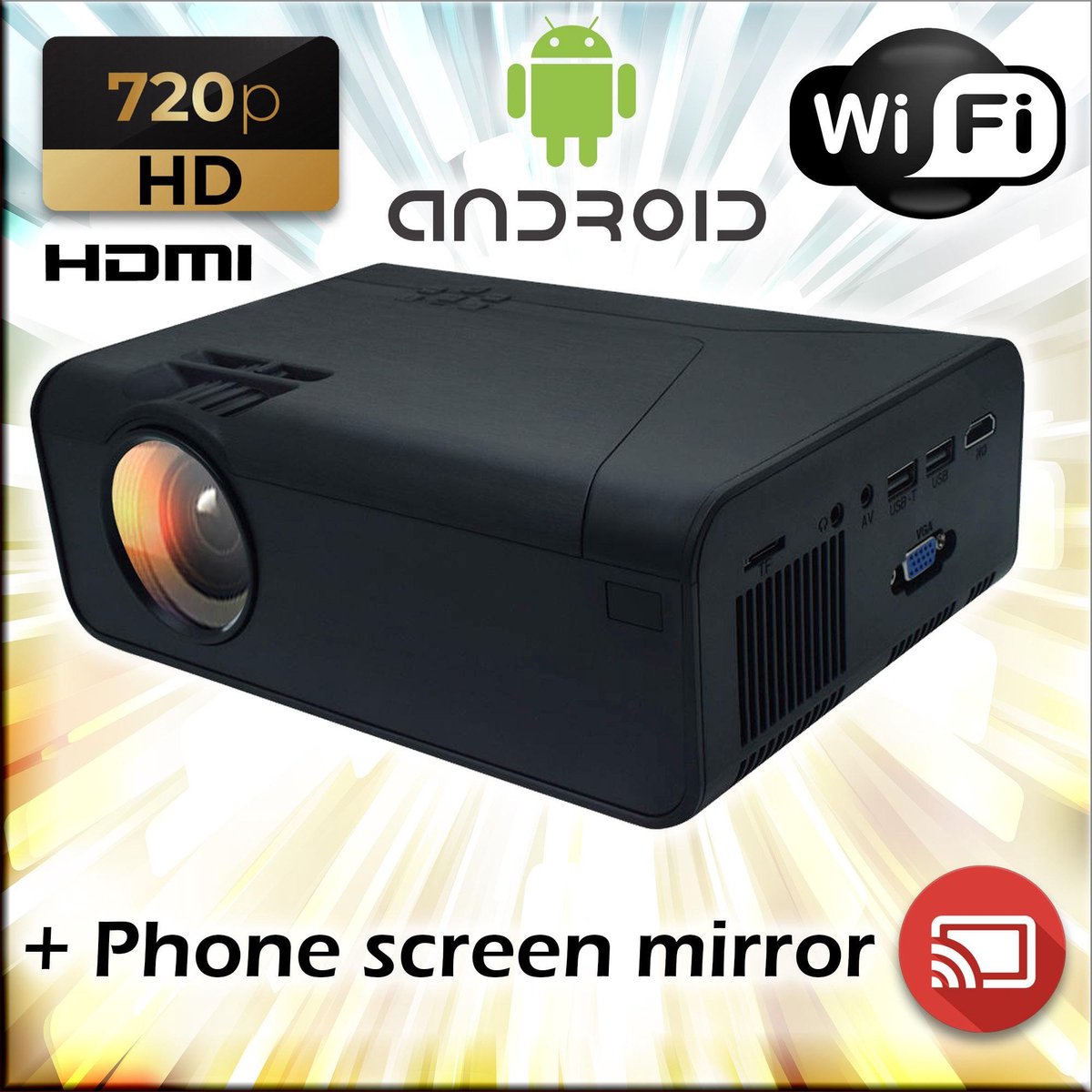 Mini beamer / projector - 720p HD - Android 6.0 + WiFi / Netflix / Youtube (Android) - AN