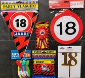 18 jaar- Man-Vrouw - Verjaardag Versiering - Ballonnen - Afzetlint - Vlaggenlijn - Taarttopper - Rozet - Feestpakket
