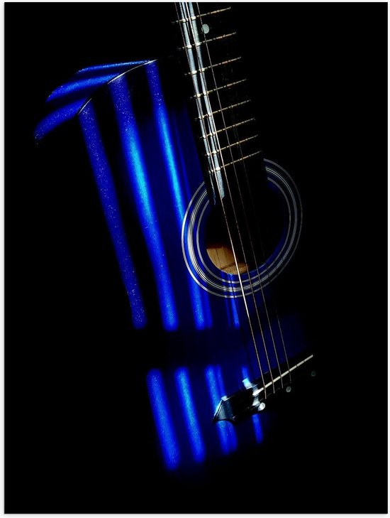 Poster – Gitaar met Blauwe Lampen - 30x40cm Foto op Posterpapier
