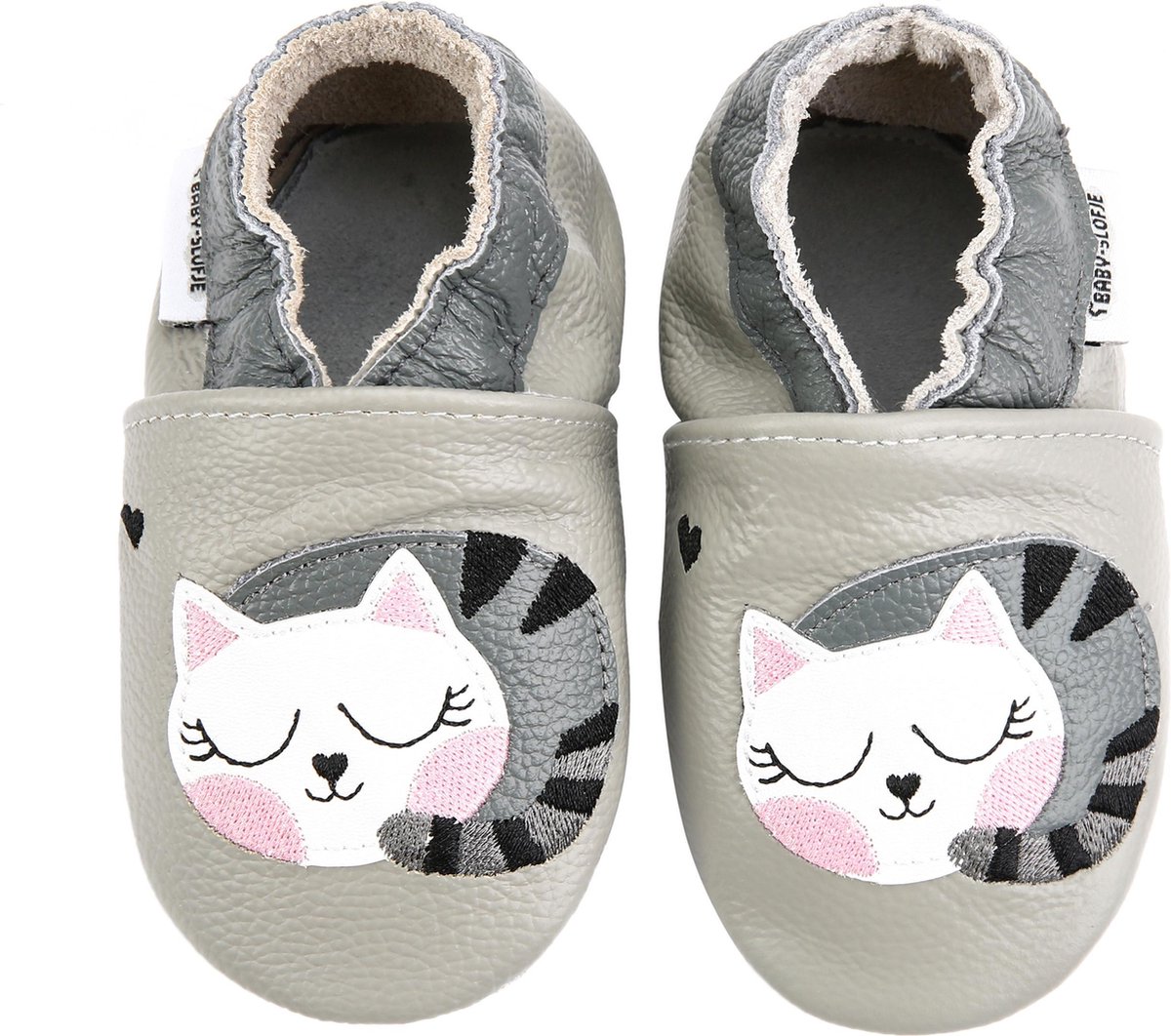 Baby-slofje.nl Leren grijze babyslofjes van Baby-slofje Poes
