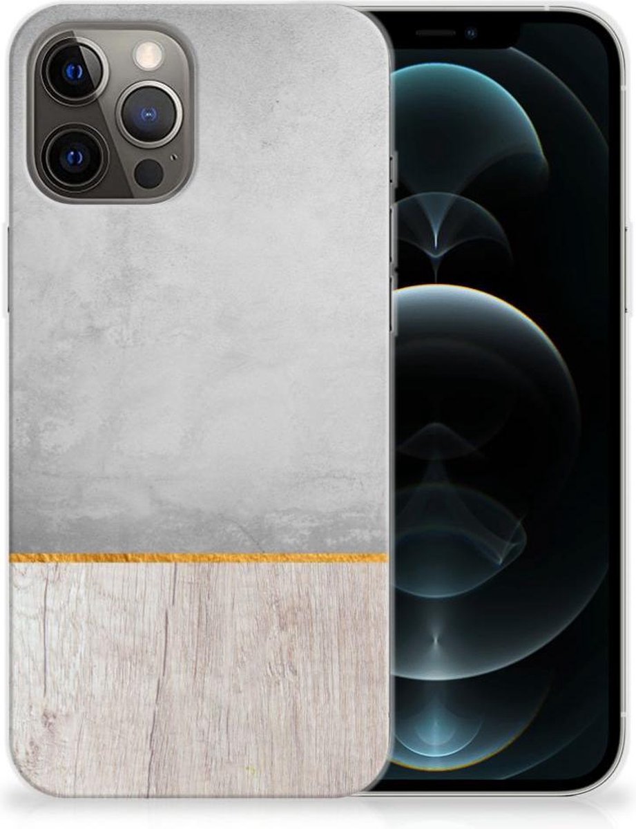 iPhone 12 Pro Max Bumper Hoesje Wood Concrete