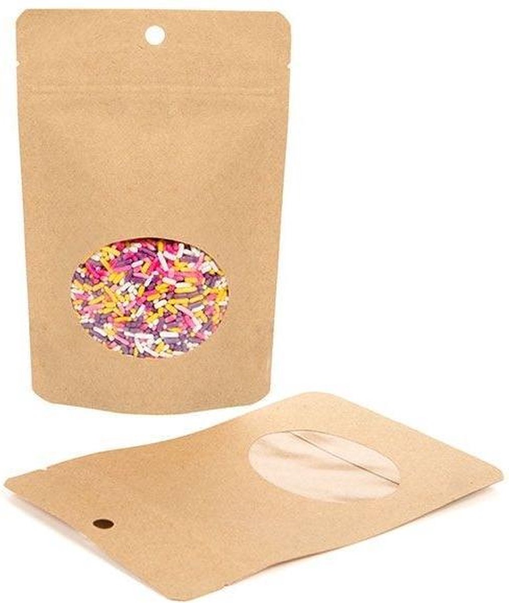 Stazakken Kraft Composteerbaar 10,2x6x15,2cm met ovaal Venster | 57 gram (100 stuks)