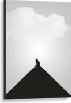Canvas  - Silhouette Kat op Piramide - 60x90cm Foto op Canvas Schilderij (Wanddecoratie op Canvas)