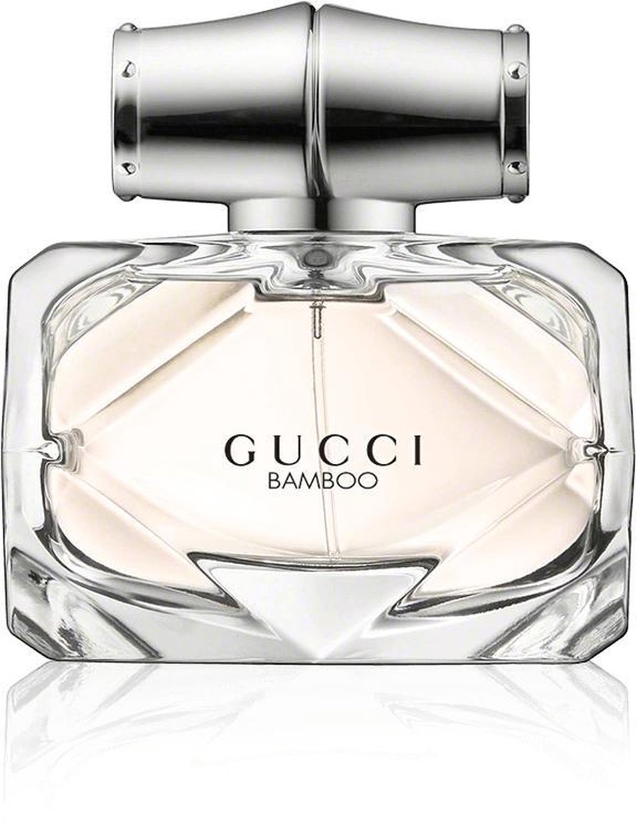 Gucci Bamboo Eau de Toilette dames parfum met een glazen flacon en zilverkleurige dop.