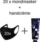 20 Zwarte Herbruikbare Mondkapjes met Luxe Handcreme | Uitwasbaar | Flexibel | Comfortabel