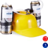 Relaxdays drinkhelm voor 2 blikjes - helm - bierhelm - helm met slang - zuiphelm - voetbal - geel