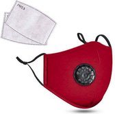 Masque buccal rouge - avec 2 filtres et valve - avec pince-nez - lavable et réutilisable - Rouge