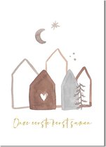 Kerstposter Merry Christmas 'Onze eerste kerst samen' Goudfolie A2 poster + witte fotolijst (42x59,4cm)