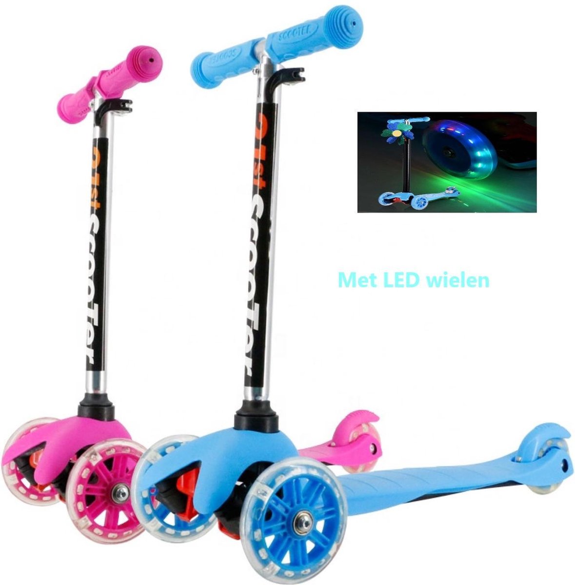 Kinderstep – Scooter - Blauw - LED-lichtjes- vouwbaar kinderspeelgoed step... |