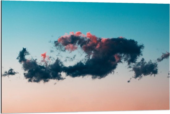 Dibond - Wolken bij Roze/Blauwe Lucht - 90x60cm Foto op Aluminium (Wanddecoratie van metaal)
