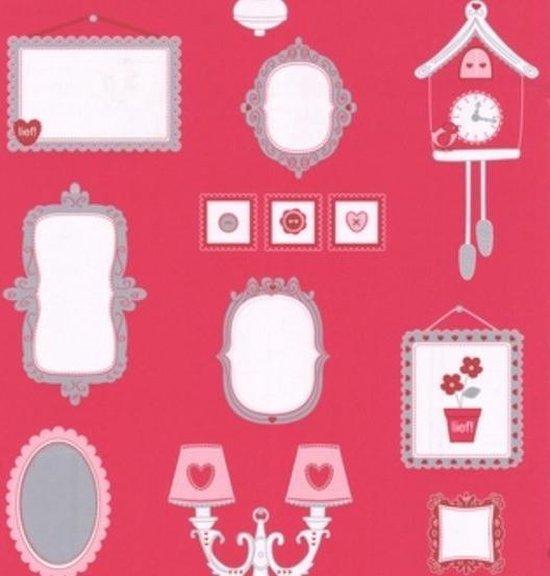 Papierbehang kinderkamer roze Lief! Vliesbehang / papier behang Frames Pink - 52cm... bol.com