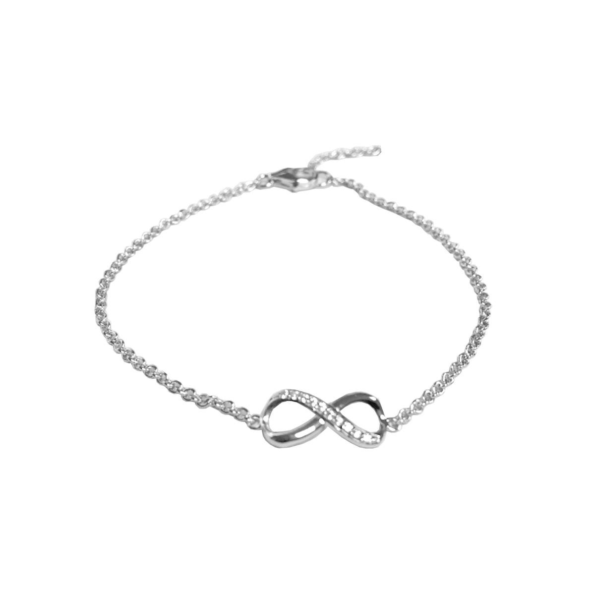 New Bling 910481542 Zilveren Infinity Armband met Zirkonia - Zilver - Infinity - Zirkonia - 17+3cm - Ankerschakel - Zilverkleurig