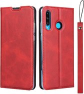 Huawei P30 Lite Kunstlederen Portemonnee Hoesje met Polsband Rood