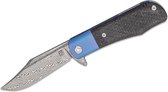 Damascus Small Hyperion 1834GSD-BK Flipper Knife - Blue