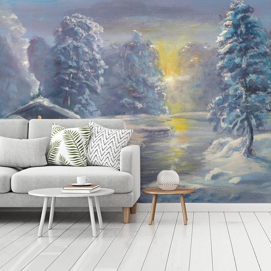 Papier peint photo peint vinyle - Une illustration d'une forêt d'hiver largeur 275 cm x hauteur 220 cm - Tirage photo sur papier peint (disponible en 7 tailles)