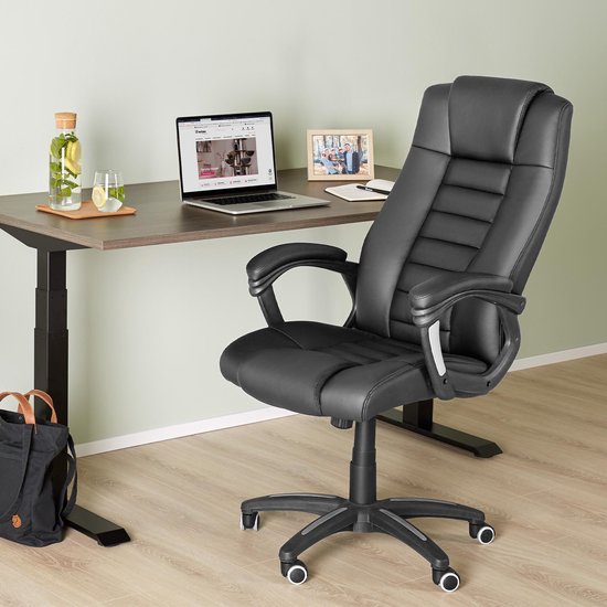 tectake® - Luxe design Bureaustoel kantoorstoel directiestoel - Zwart - 400585 - Tectake