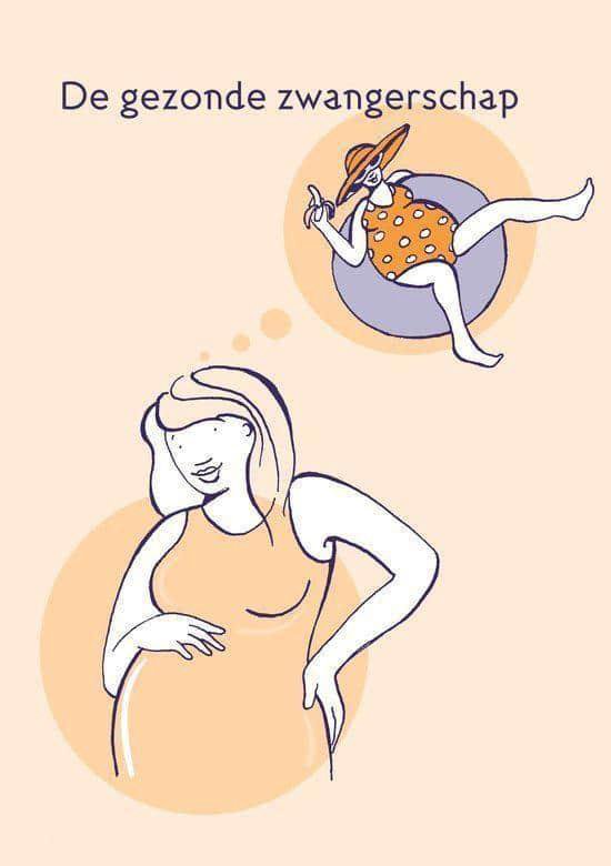 Illustratie van een zwangere vrouw die droomt van een vrouw op een strand.