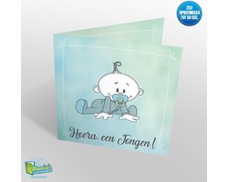 Muziekwenskaart - Hoera een jongen – zelf opneembaar – 60 seconden – 21x21cm – hoge kwaliteit – inclusief envelop
