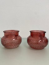 Moderne decoratie: glazen potten met reliëf (stippen) - set van 2 stuks (oudroze)