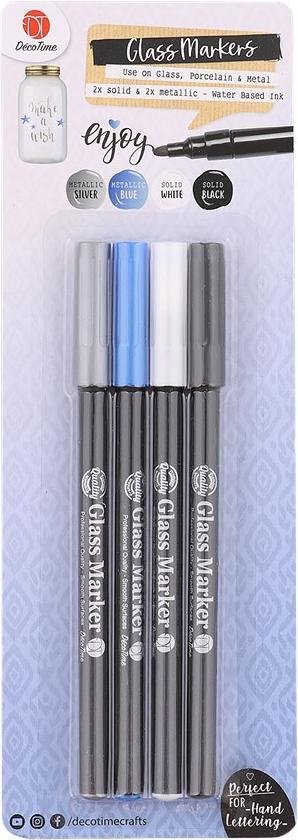 Glas penselen Glasstiften Porseleinstiften glas markers 4 verschillende  kleuren ... | bol.com