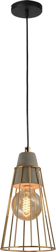 QUVIO Hanglamp industrieel / Plafondlamp / Sfeerlamp / Leeslamp / Eettafellamp / Verlichting / Slaapkamer lamp / Slaapkamer verlichting / Keukenverlichting / Keukenlamp - Beton met kegelvormige kooi - Diameter 14 cm