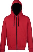 Awdis Heren Varsity Hooded Sweatshirt / Hoodie / Zoodie (Brand Rood/Jet Zwart)