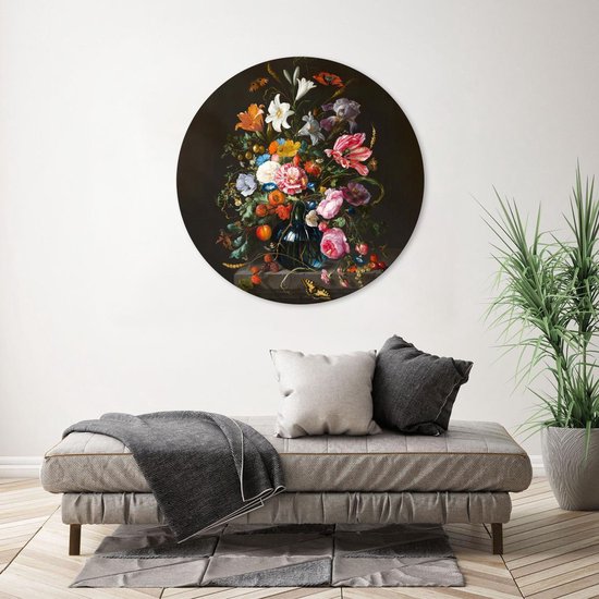 Vase rond mural avec fleurs - Jan Davidsz de Heem - 100x100 cm - Cercle mural - Dibond - Aluminium