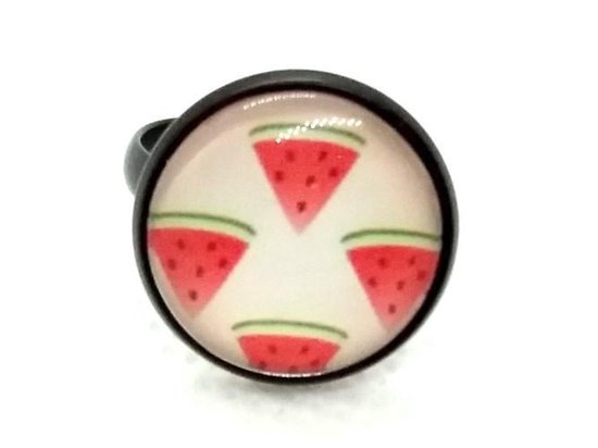 2 Love it Meloen - Ring - Verstelbaar in maat - 16 mm doorsnee - Metaal - Groen - Rood - Roze - Wit - Zwart