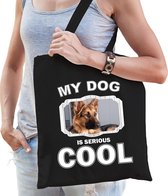 Dieren Duitse herders tasje katoen volw + kind zwart - my dog is serious cool kado boodschappentas/ gymtas / sporttas - honden / hond