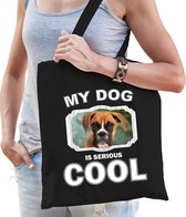 Dieren Boxer tasje katoen volw + kind zwart - my dog is serious cool kado boodschappentas/ gymtas / sporttas - honden / hond