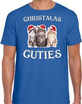 Kitten Kerstshirt / Kerst t-shirt Christmas cuties blauw voor heren - Kerstkleding / Christmas outfit S