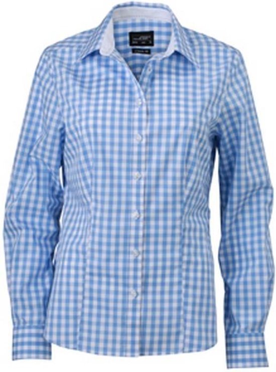 James and Nicholson Dames/dames geruit overhemd (Gletsjerblauw/Wit)