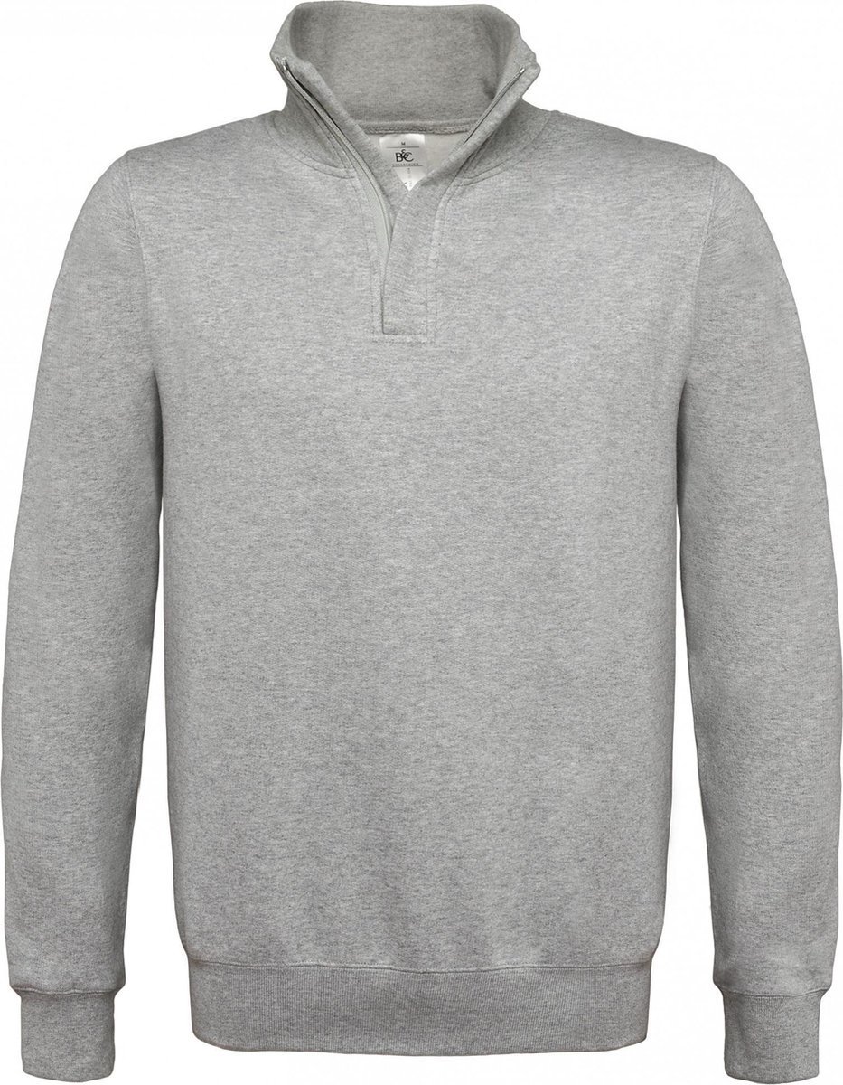 B&C Heren ID.004 1/4 Ritssweatshirt Heide Grijs